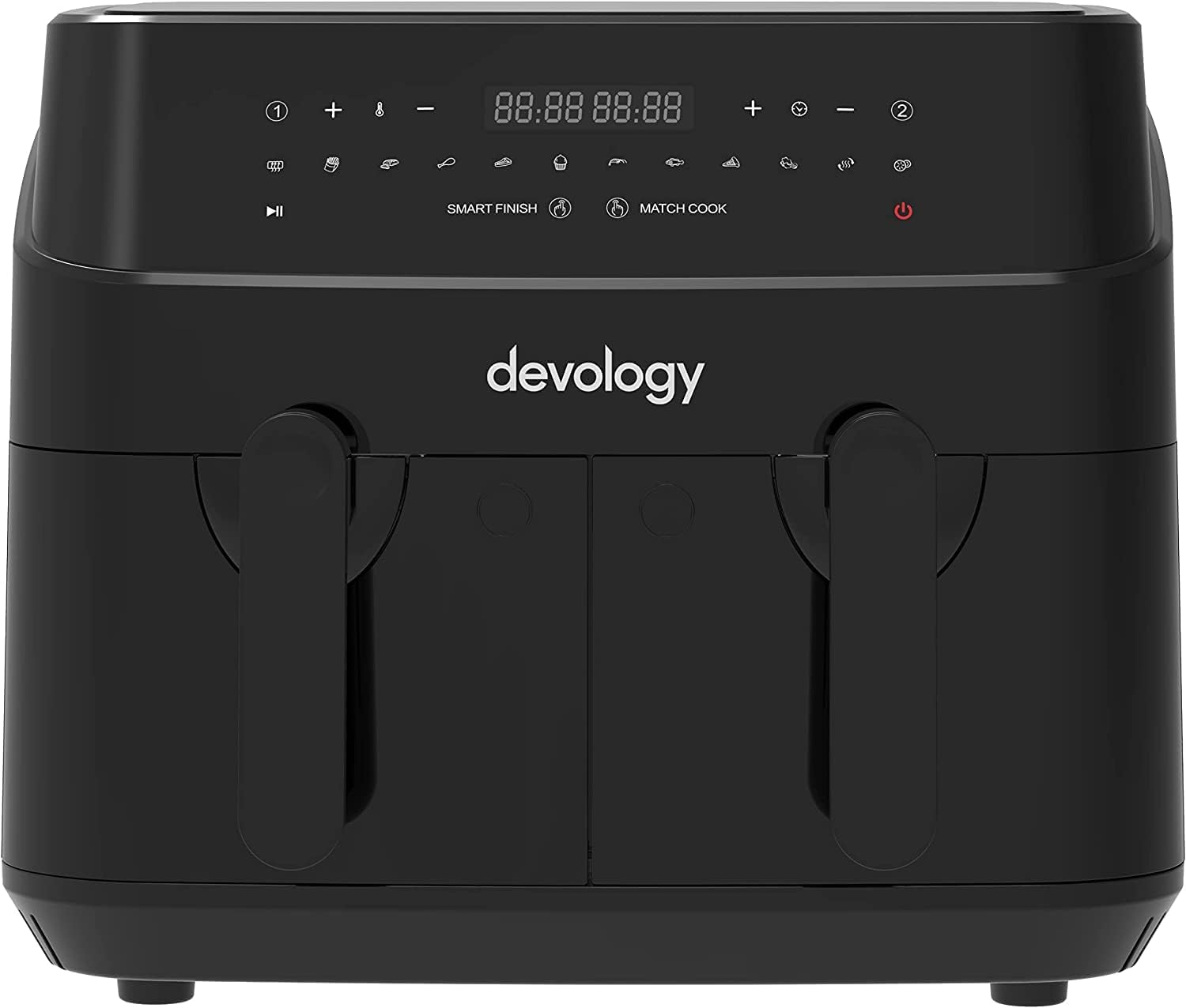 Devology Friteuse a Double Air 4,5 L x 2 Zones Independantes - Finition Garantissant Les Deux Finitions Simultanement - Airfryer a Affichage Numerique a LED avec 12 programmes - Friteuse sans Huile Avis, Fiche Technique et Prix au Maroc