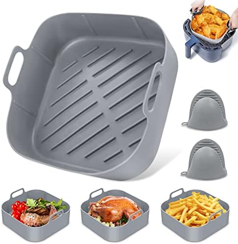 Pot en Silicone pour Friteuse à Air, 20cm Panier Friteuse en Silicone Réutilisable Antiadhésif Square, Accessoire Air Fryer avec Gants,pour Airfryer Micro-Ondes Avis, Fiche Technique et Prix au Maroc