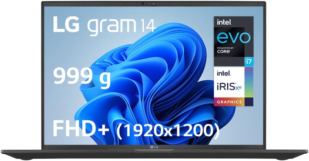 LG Gram 14Z90Q-G.AA78F - PC Portable 14" 999g, écran IPS 1920x1200 Format 16:10, Intel® Evo™ i7, RAM 16Go, SSD 1To NVMe, Iris®XE Graphics, Thunderbolt™ 4, Windows 11 Home, Clavier AZERTY, Noir Fiche Technique et Prix au Maroc