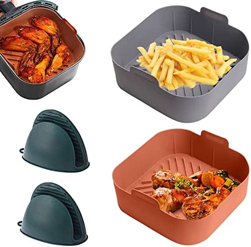 2PCS GAESHOW Silicone Air Fryer, Air Fryer Pot en Silicone, Friteuse en Silicone Pot en Silicone pour Airfryer, Micro-Ondes, Le Moule à Gâteau avec Paire De Gants Anti-Chaleur (21 x 21 x 7 cm) Avis, Fiche Technique et Prix au Maroc