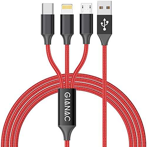 GIANAC Multi Câble de Chargeur, 1.5M 3 en 1 Multiple Câble de Chargement en Nylon avec iPhone Micro USB Type C iPhone Connecteur pour Samsung Galaxy S9/S8/S7，Huawei, Honor, LG, Xiaomi etc. Fiche Technique et Prix au Maroc