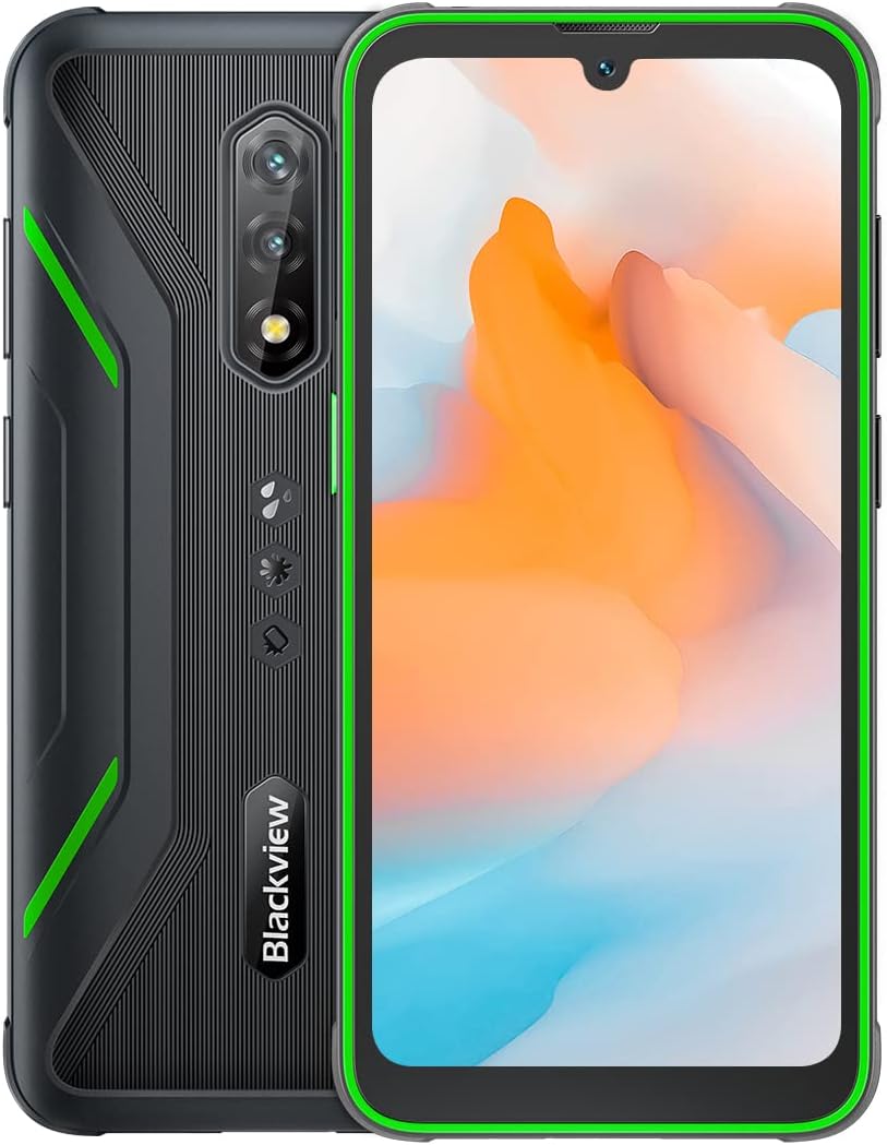 Blackview Téléphone Portable Incassable BV5200, ArcSoft® 13MP + 5MP, 4Go+32Go (Éxtension 1To), IP68 MIL-STD-810H Smartphone Étanche Android 12 Dual SIM, 6.1 '' HD +, Batterie 5180mAh, GPS NFC Vert Fiche Technique et Prix au Maroc