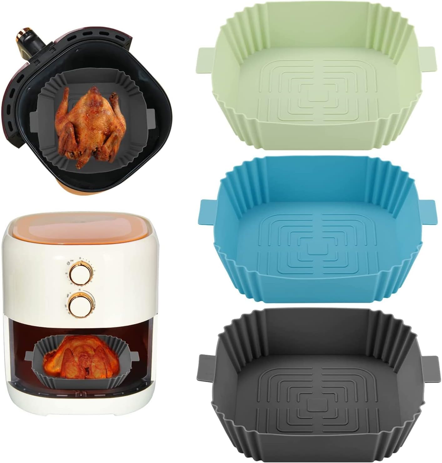 Air Fryer Silicone Panier en Silicone Accessoires de Friteuse Replacement for Paper Liners Air Fryer Pot Réutilisable pour Airfryer Micro-Ondes Le Moule Gâteau (19.5x16.5cm) 3 pièces Avis, Fiche Technique et Prix au Maroc