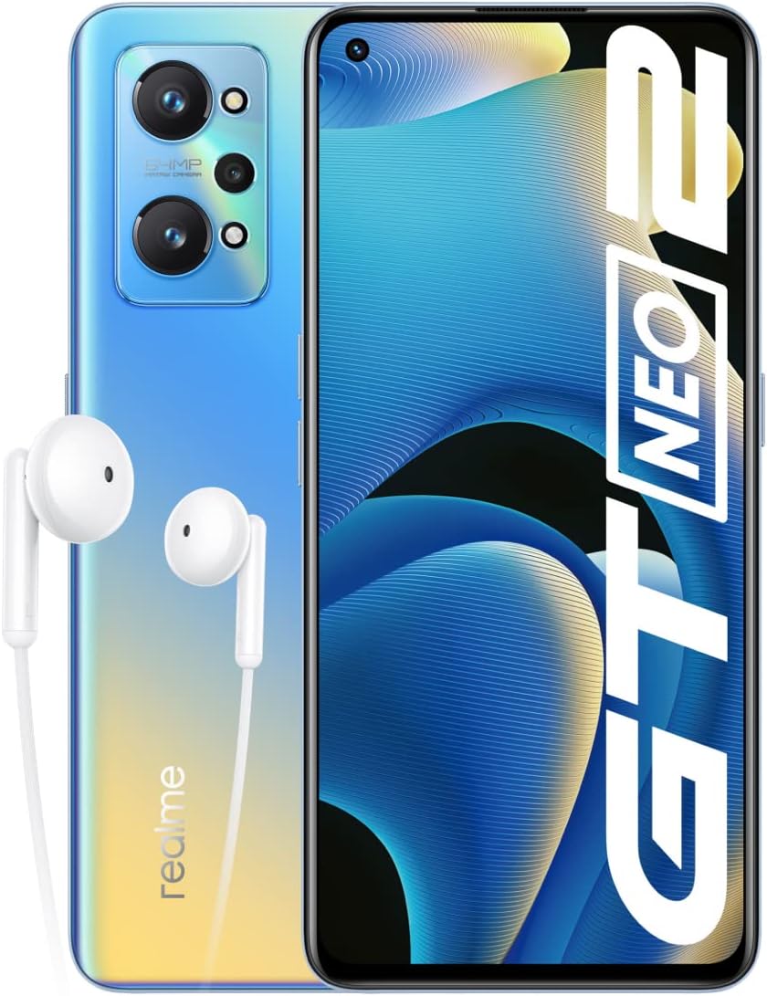 realme GT Neo 2 Smartphone Debloqué, Qualcomm Snapdragon 870 5G, Écran AMOLED E4 120 Hz, Charge SuperDart de 65W, Appareil photo triple I.A. de 64 MP, Dual Sim, NFC, 8+128GB, Bleu NEO Fiche Technique et Prix au Maroc