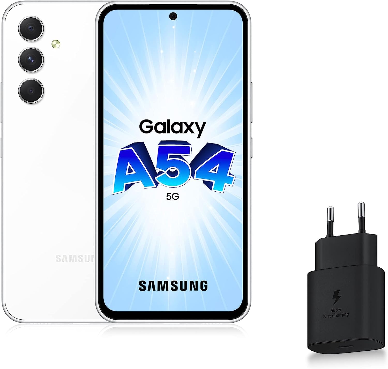 Samsung Galaxy A54 Smartphone Android 5G, 128 Go, Chargeur secteur rapide 25W inclus [Exclusivité Amazon], Smartphone déverrouillé, Blanc, Version FR Fiche Technique et Prix au Maroc