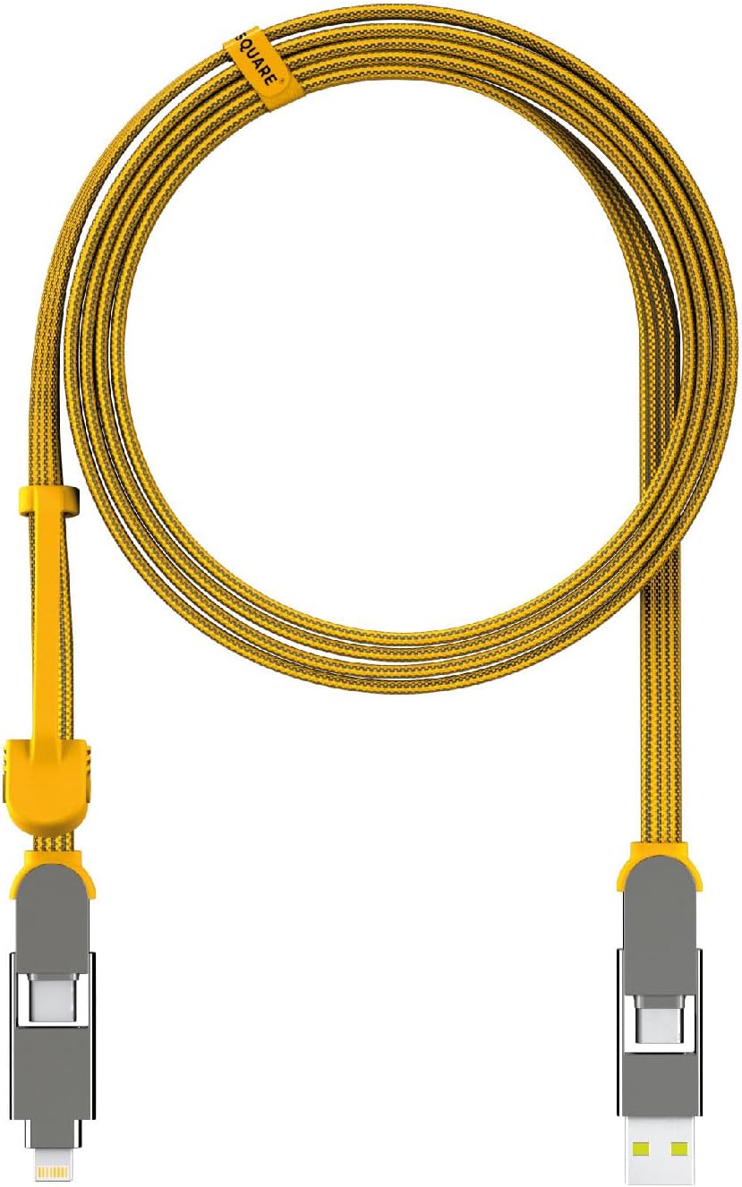 ROLLING SQUARE - inCharge XL, Cable Usb c Charge Rapide, 100W - Chargeur Usb c Universel 6 en 1 pour Appareils Mobiles avec Usb c + Cable Lightning et Micro Usb, Idéal comme Cadeau Homme, Jaune, 200cm Fiche Technique et Prix au Maroc