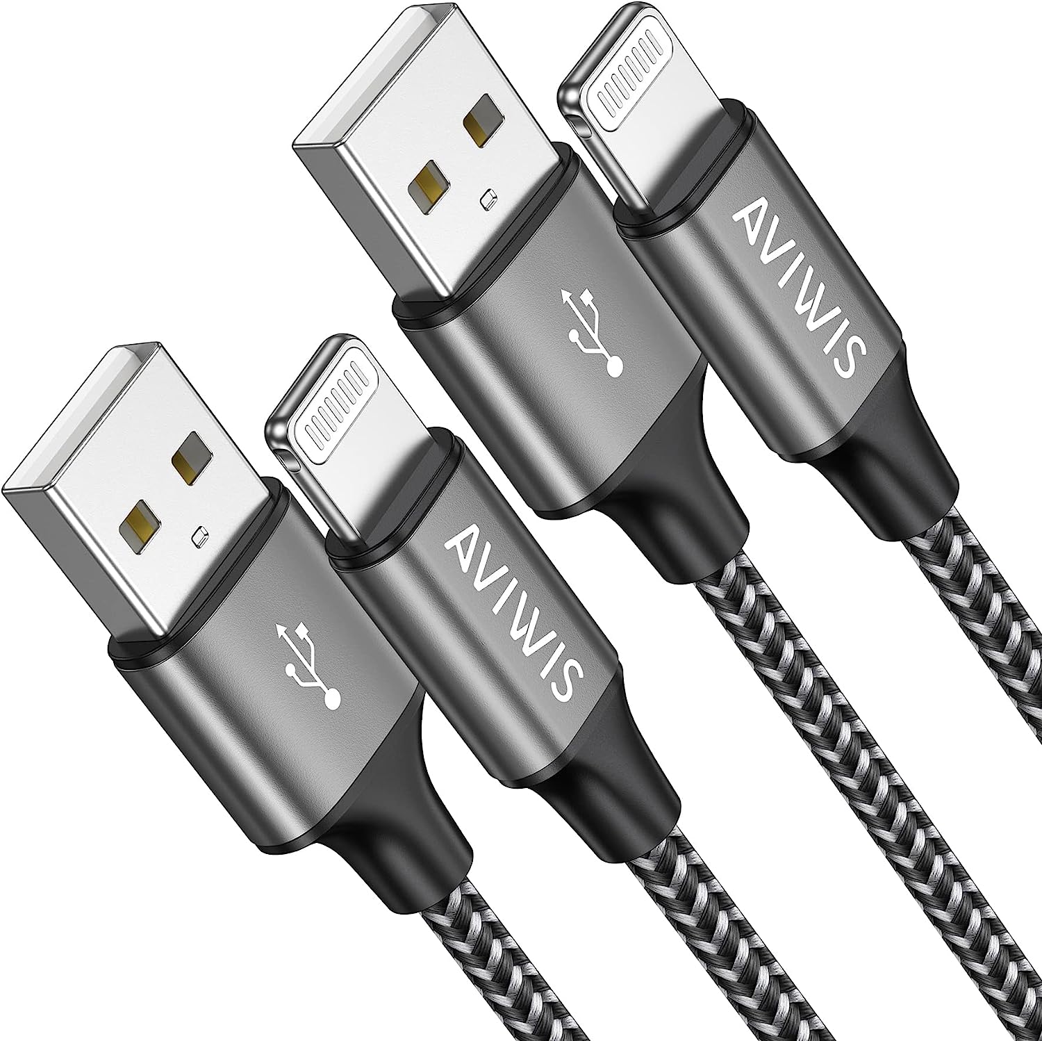 AVIWIS Cable iPhone Chargeur iPhone [3M/Lot de 2] Certifié MFi Câble Lightning Nylon Tressé Fil Lightning Charge Rapide Cordon pour iPhone 14 13 12 11 Pro Max Mini XR XS X 8 7 6 Plus 6s SE 2020 Gris Fiche Technique et Prix au Maroc