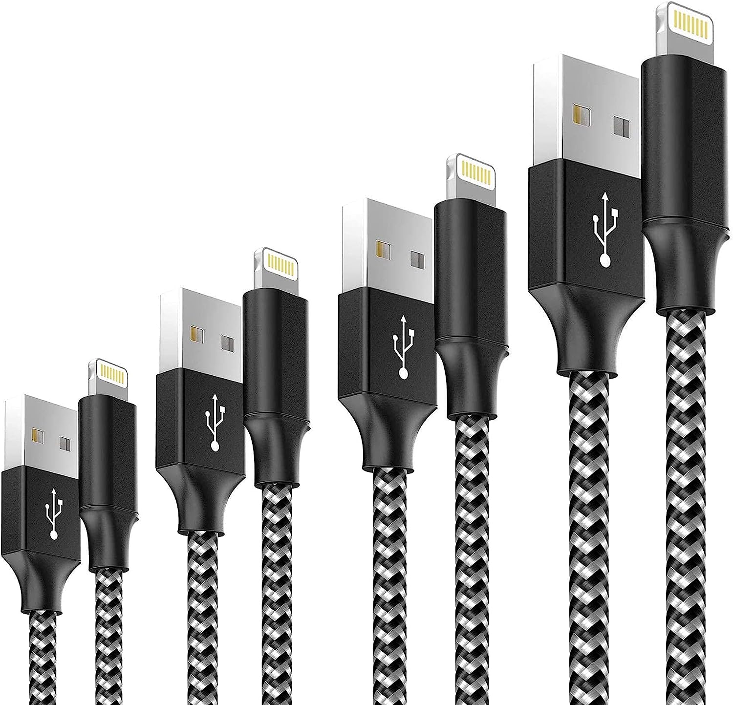 GIANAC Câble iPhone,[0.3m+1m+2m+3m/Lot de 4] Cable Lightning Chargeur iPhone Câble Charge Rapide iPhone Nylon Tressé Pour iPhone 11/11 Pro/X/XS/XR/8/8 Plus/7/7 Plus/6s/6s Plus/6/6 Plus/SE Fiche Technique et Prix au Maroc