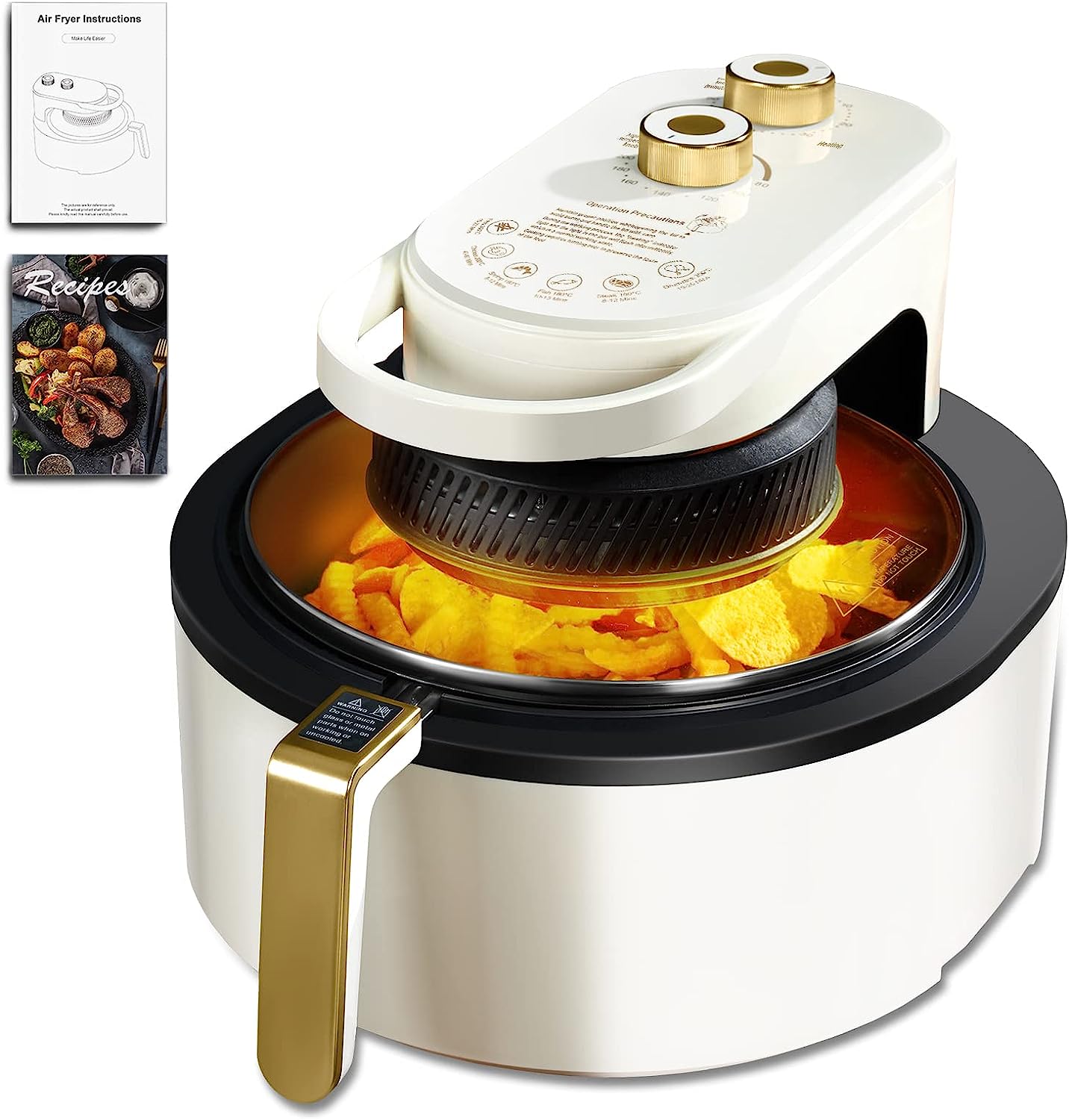 SPAHER Friteuse Sans Huile Airfryer 5,5L Blanc| 1350W Air Fryer Avec Fenêtre Visible pour 4 à 6 Personnes Friteuse a Air Chaud avec Recette | Automatique & Protection Contre la Surchauffe Avis, Fiche Technique et Prix au Maroc