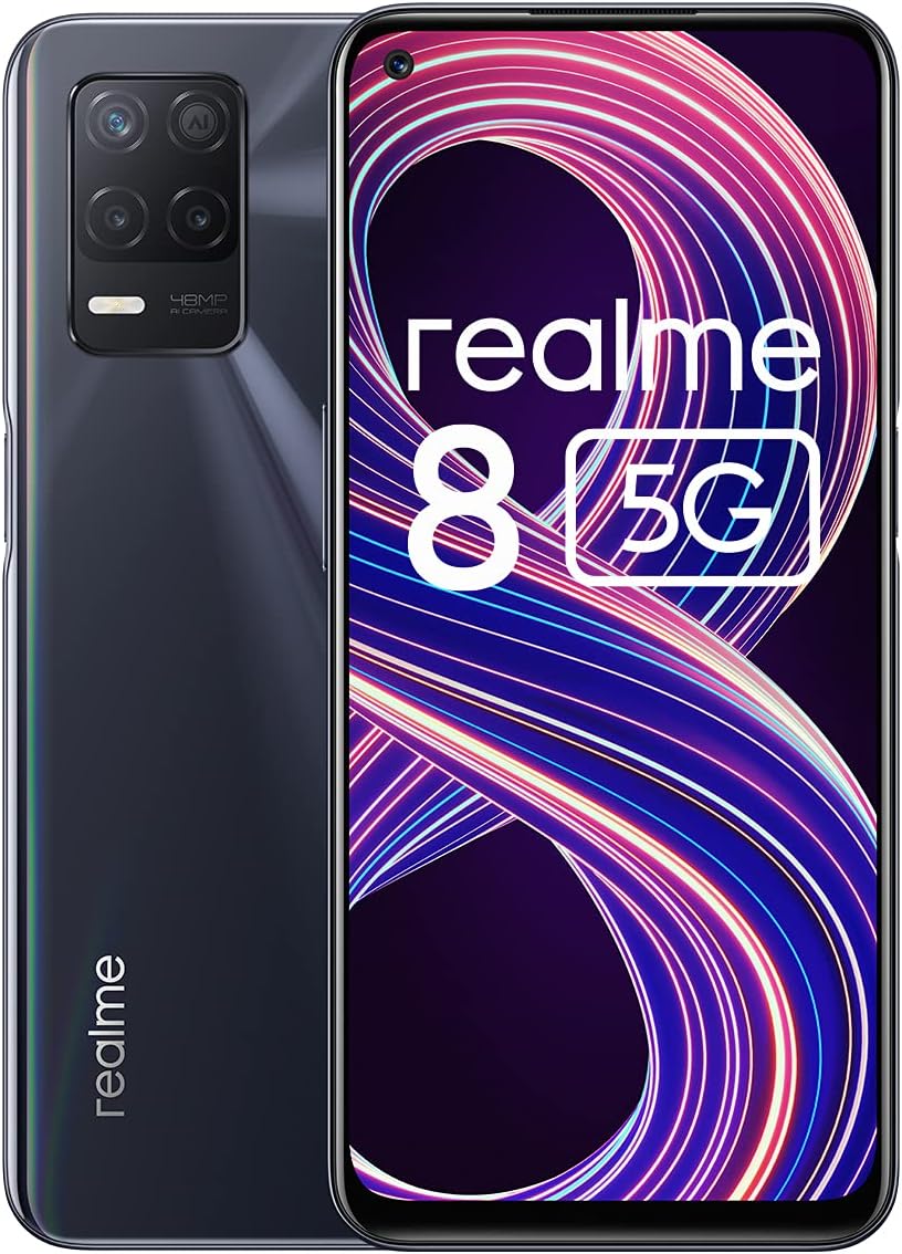 realme Téléphone Portable 8 5G sans Carte SIM débloqué avec processeur Dimensity 700 5G, écran Ultra Lisse 90 Hz, Batterie Massive 5000 mAh, caméra Paysage Nocturne 48 MP, Double SIM, NFC, 4 + 64 Go Fiche Technique et Prix au Maroc