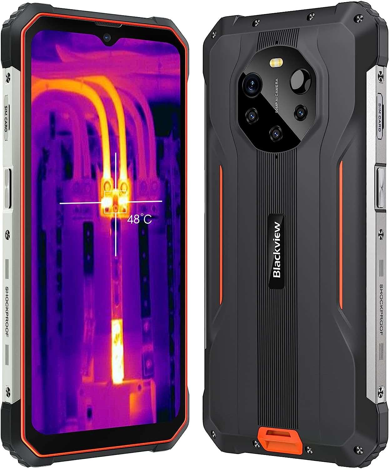 5G Objectif Thermique Smartphone Incassable Blackview BL8800 PRO, 50MP Caméra Quadruple, Dimensity 700 8Go+128Go, 6.58'' FHD+, 8380mAh 33W Charge Rapide, IP68 Robuste Téléphone Débloqué GPS NFC Orange Fiche Technique et Prix au Maroc