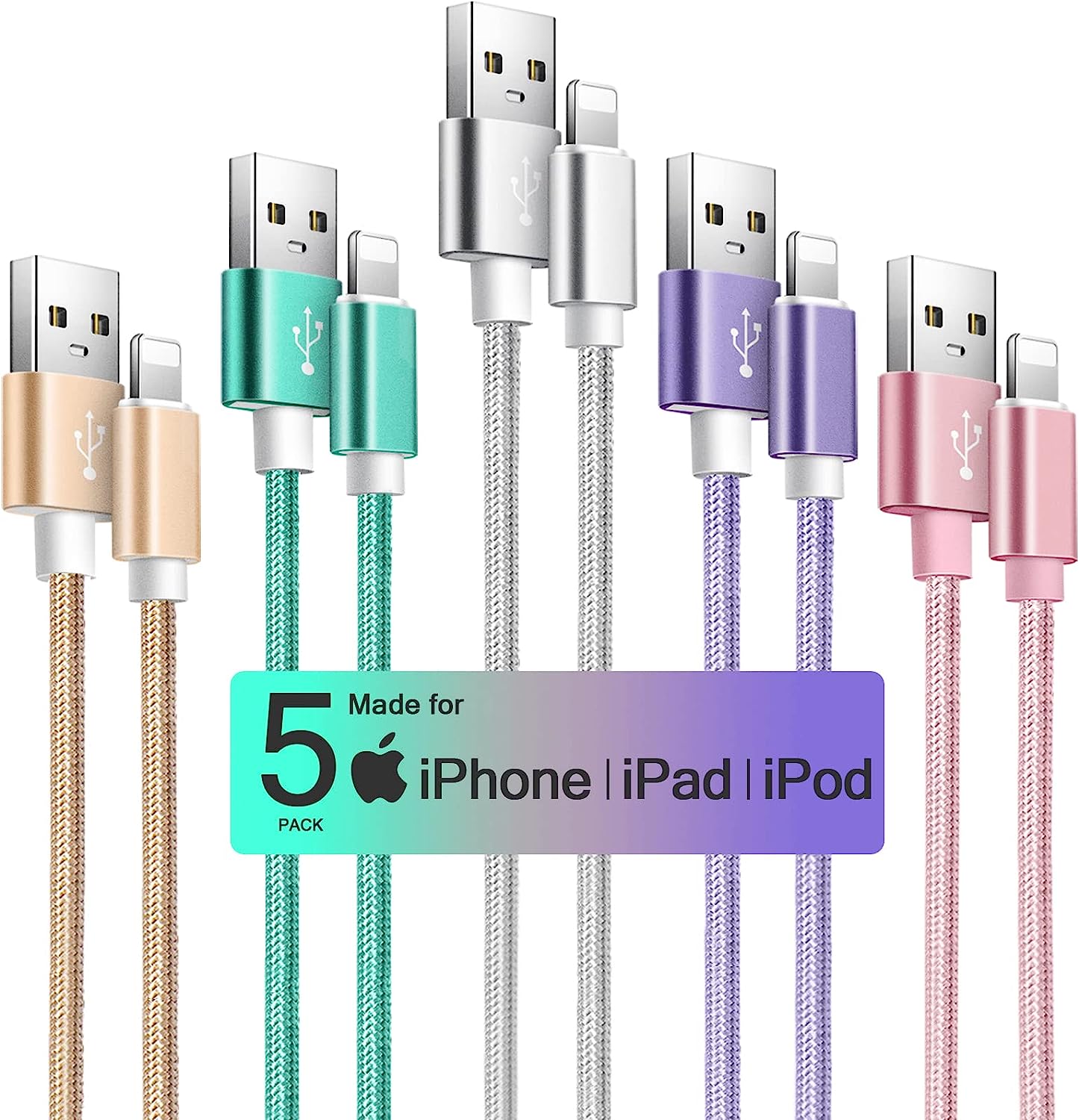 Câble iPhone Chargeur, [1m+2m+3m] 5Pack Certifié MFi Câble Lightning Coloured Nylon Braid avec Connecteur Ultra Résistant Compatible avec iPhone 14/13/12/11/11 Pro/X/XS/XR/8/8 Plus/7/7 Plus/6s/6/SE Fiche Technique et Prix au Maroc
