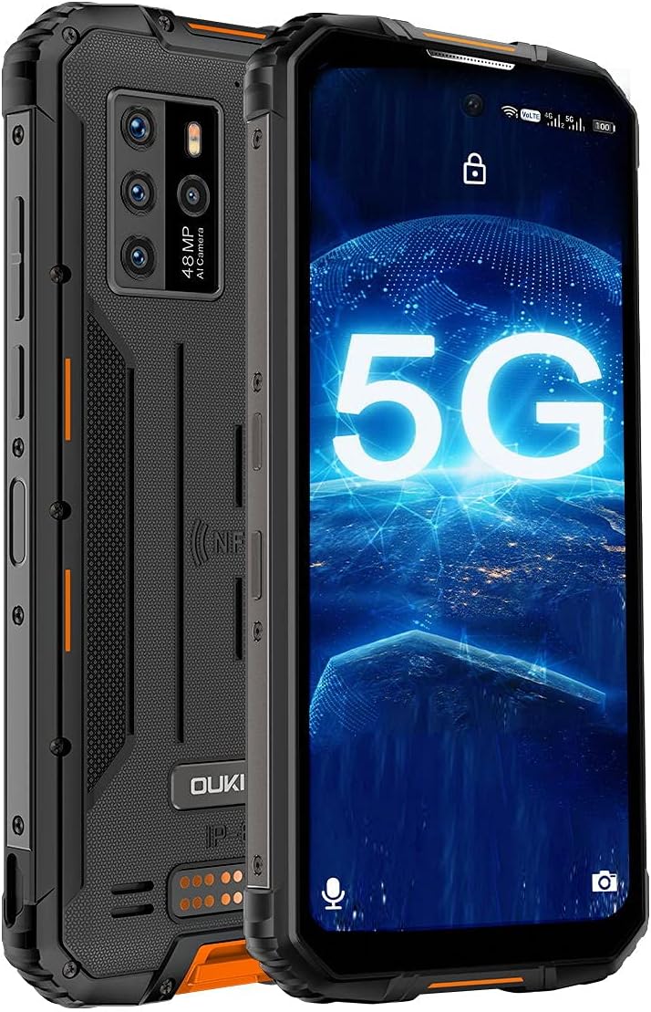 Téléphone Portable 5G, OUKITEL WP10 Smartphone 5G Incassable Android 10 (2021) Octa-Core, 8 Go+ 128 Go, 8000mAh, 6,67 Pouces, Caméras Sony 48MP + 13MP, IP68&IP69, Fingerprint ID,OTG-Orange Fiche Technique et Prix au Maroc