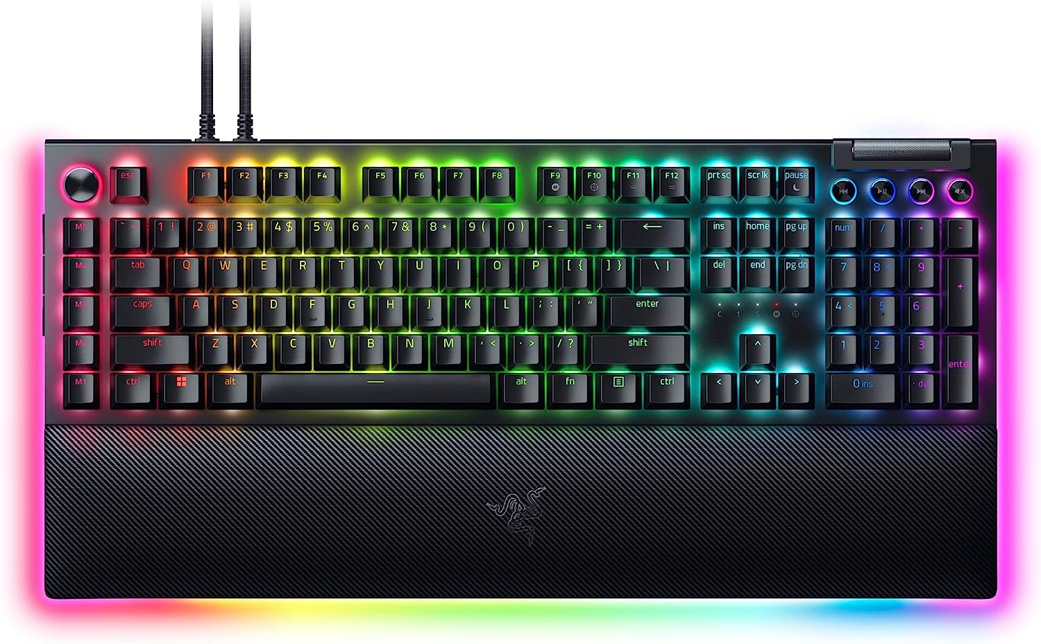 Razer BlackWidow V4 Pro (Switches Verts) - Clavier Gamer Mécanique (Switches Mécaniques Clicky, Molette, 8 Touches Macro Dédiées, Repose-Poignet en Similicuir, RGB Chroma) Clavier AZERTY | Noir Fiche Technique et Prix au Maroc