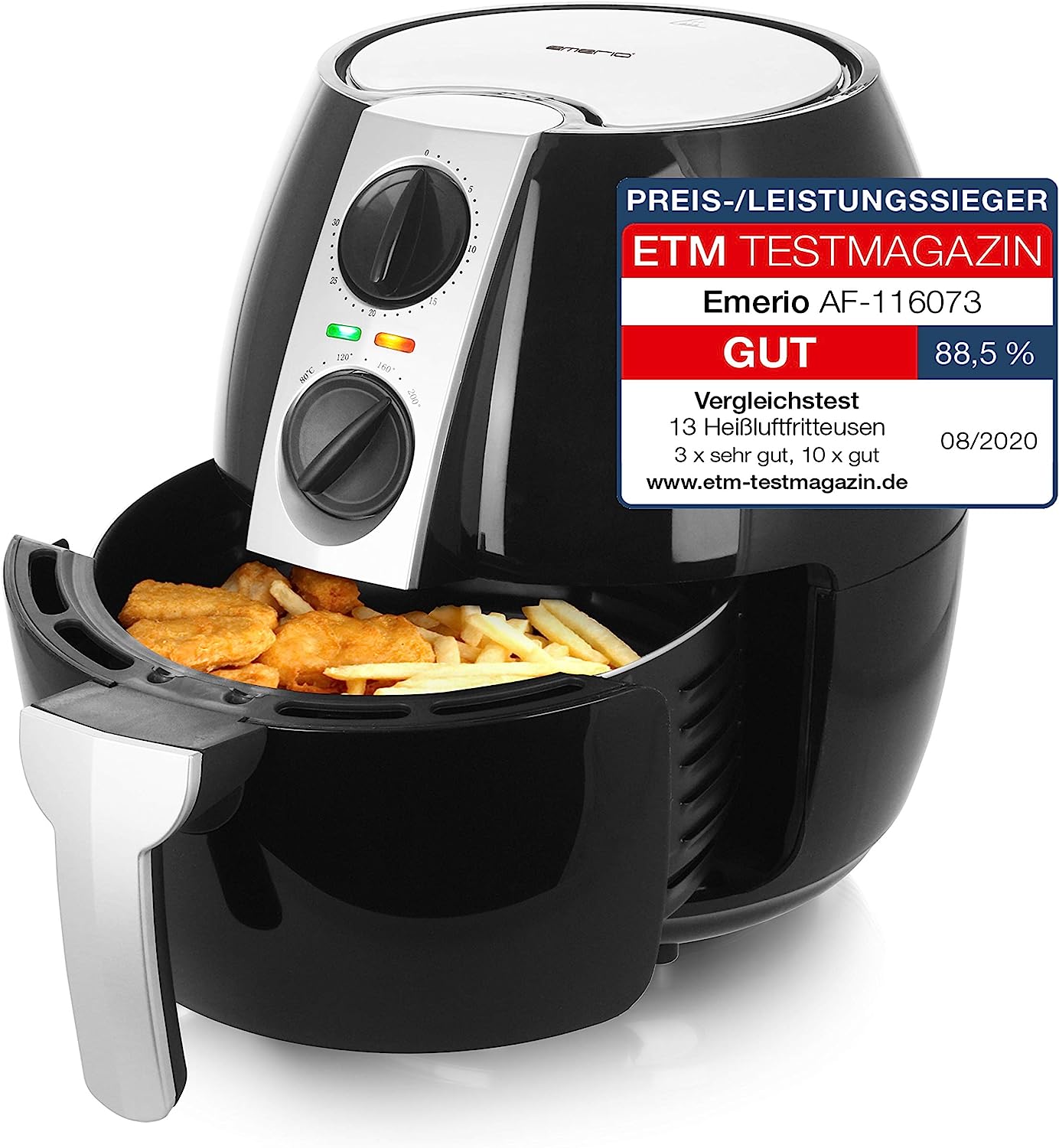 Emerio Friteuse à air chaud Airfryer, Smart Fryer, Test "GUT", friteuse sans huile 4,5 l analogique. Noir Avis, Fiche Technique et Prix au Maroc
