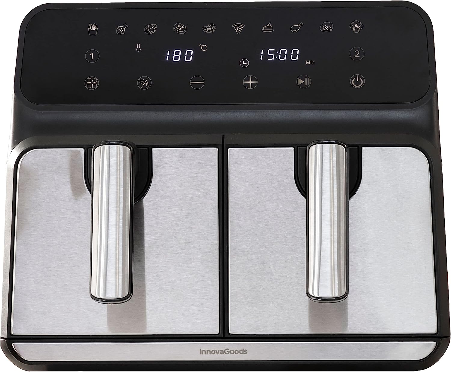 InnovaGoods® Air fryer 8L, friteuse sans huile 3400W, 100 recettes en FR, friteuse avec 10 programmes, écran tactile, temporisateur et flux d'air à 360° airfryer avec 2 zones de cuisson indépendante Avis, Fiche Technique et Prix au Maroc