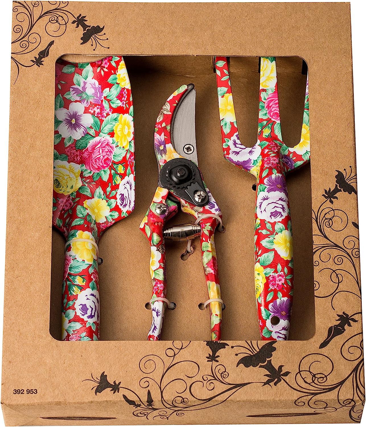 Ensemble d'outils de jardinage 3 pièces - Outils de jardinage en aluminium avec impression florale - Truelle, cultivateur, cisaille, et emballage exquis, coffret cadeau pour les besoins de jardinage Avis, Fiche Technique et Prix au Maroc