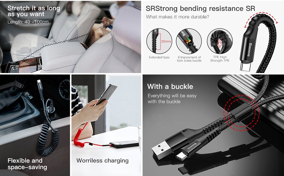 Compre Baseus Fish-eye 1m Spring 2A Cable USB Elástico USB a Tipo-c Cable  de Carga de Sync Cender Para Samsung Huawei Xiaomi - Negro en China -  TVC-Mall.com