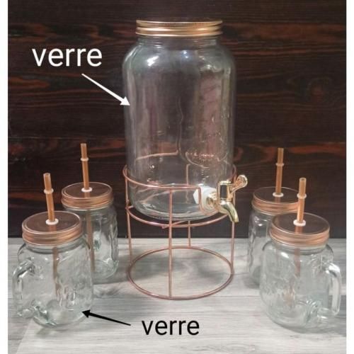Distributeur à boisson en verre 3.25L avec 4 gobelets
 Fiche Technique et Prix au Maroc
