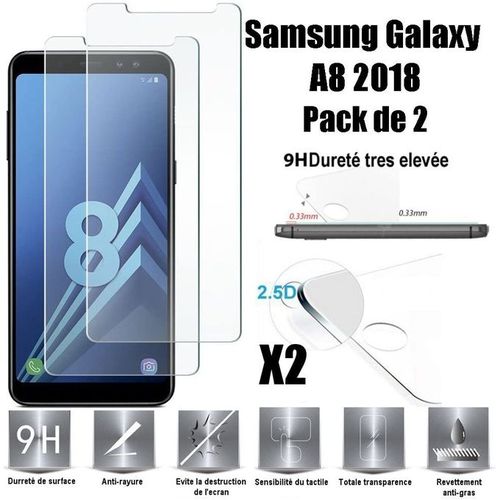 Glass Lot de 2 verre incassable Glass protection integrale pour Samsung Galaxy A8 2018
 Fiche Technique et Prix au Maroc