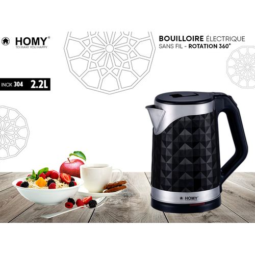 Homy Bouilloire Electrique Gd.Md 2.2L Design Diamant Corps INOX - Noir
 Fiche Technique et Prix au Maroc