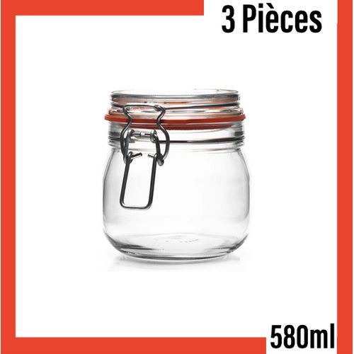 Lot de 3 Bocal Ermetico en Verre Transparent- 580ml
 Fiche Technique et Prix au Maroc