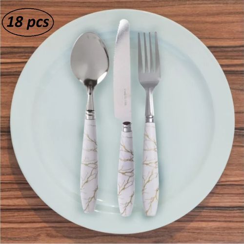 Offre Toop lot de Couverts ménagère 18 Pièces en acier inoxydable Marbre Blanc
 Fiche Technique et Prix au Maroc