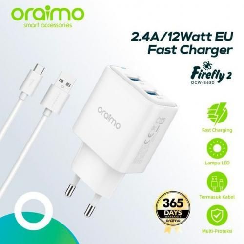 Oraimo OCW-E63D - Firefly 2 Chargeur 2.4A 2 port USB Fast Charge - Blanc
 Fiche Technique et Prix au Maroc