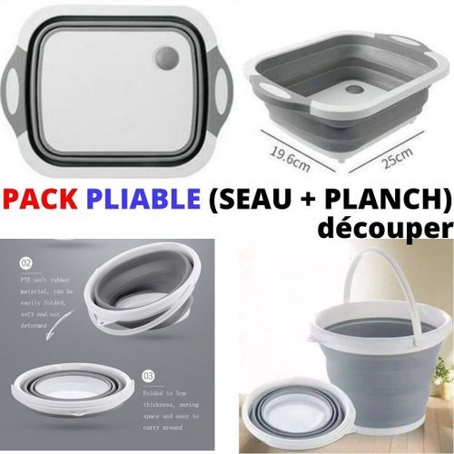 PACK 2 Produits ( Planche à découper Pliable Multifonctionnel + Seau Pliable)
 Fiche Technique et Prix au Maroc