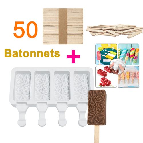 Pack de Moule à glace Silicone 4 cravité + 50 bâtonnets en bois
 Fiche Technique et Prix au Maroc