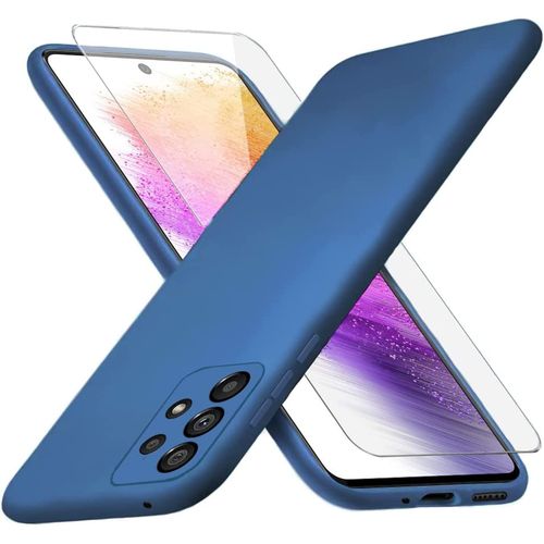 Samsung A73 5G Coque Silicone Bleu Marine + 1 Verres Trempes Noir
 Fiche Technique et Prix au Maroc