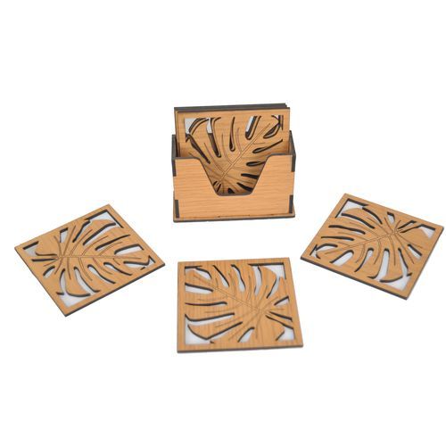 Sans Sous tasse , 5 Dessous de Verre en Bois Avec Motif Fleur avec support
 Fiche Technique et Prix au Maroc