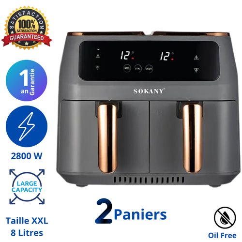 Sokany Friteuse sans huile 2800Watts - 8L Familiale - Air fryer - 2 paniers
 Fiche Technique et Prix au Maroc