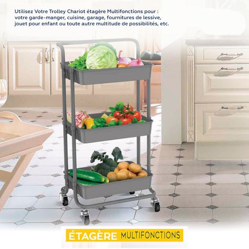 TATCH Chariot Trolley 3 Etagère Rectang Service Rangement Anti-Corrosion Multifcn Gris
 Fiche Technique et Prix au Maroc