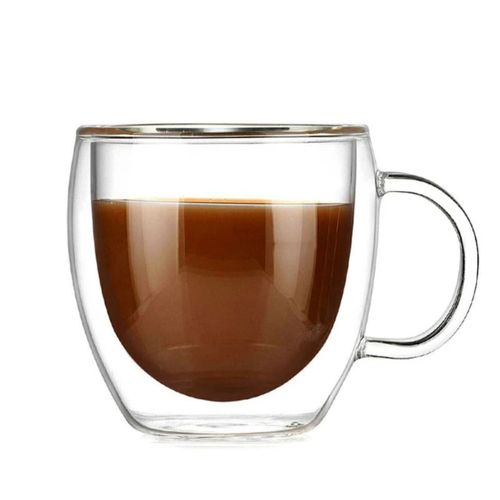 Tasse à Café/Thé en verre à double paroi avec poignée, résistant à la chaleur
 Fiche Technique et Prix au Maroc