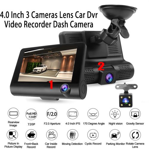 Voiture DVR 3 Caméras FHD 1080P Double Objectif 4.0P avec Vue Arrière à 170°
 Fiche Technique et Prix au Maroc