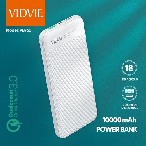 Vidvie Powerbank - PB760 - 10000 mAh Type C Quick Charge 3.0 Dual USB 18W Chargeur Rapide
 Fiche Technique et Prix au Maroc