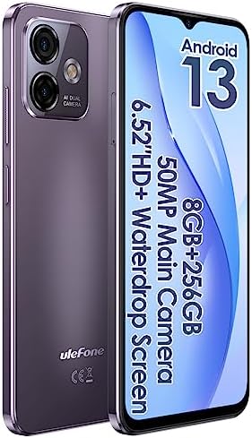 Ulefone Android 13 Téléphone Note 16 Pro(256Go ROM), Jusqu'à 16Go RAM, 8MP+50MP, Smartphone Double SIM Débloqué, 6,52'' Ecran HD+,Batterie 4400mAh,Empreinte Digitale+Reconnaissance Faciale Violette Fiche Technique et Prix au Maroc