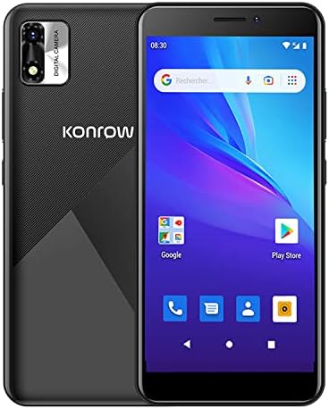 Konrow - Star 55 - Smartphone 4G Double SIM - Écran 5,45'' QHD, Mémoire 16Go Extensible à 63 Go, Bluetooth 4.0, WiFi, GPS, Batterie 3000mAh, 2 Caméras de 8 & 2 Mpx - Android 12 (Édition Go) - Noir Fiche Technique et Prix au Maroc