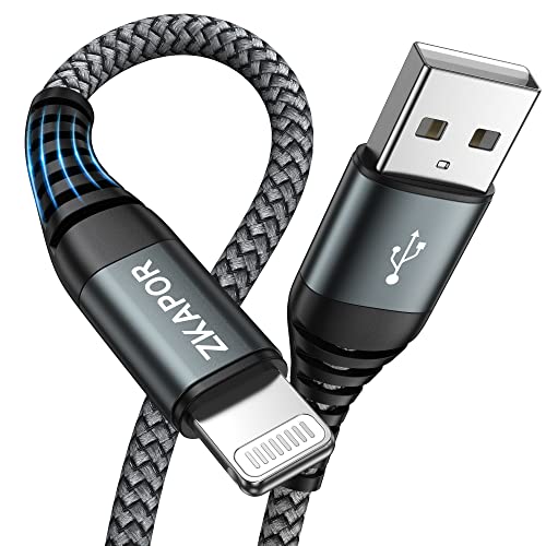 ZKAPOR Câble iPhone 2M, [Certifié MFi] Cable Lightning Nylon Tressé Charge Rapide Compatible avec iPhone 13/12 /11 /Pro/Pro Max/Mini/XR/XS/Max/X /10/8 /8 Plus /7/6 /6 Plus/SE /2020 -Gris Fiche Technique et Prix au Maroc