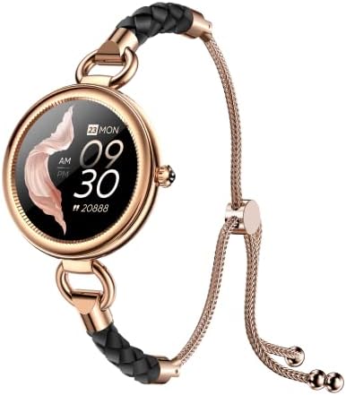 LUNIQUESHOP LSBEAUTY Montre Connectée Femme Smartwatch Oxygene Sanguin Tension, Fréquence Cardiaque, Podomètre Sommeil Météo Musique Bracelet Intelligent Fitness Etanche iOS/Android (Gold/Black) Fiche Technique et Prix au Maroc