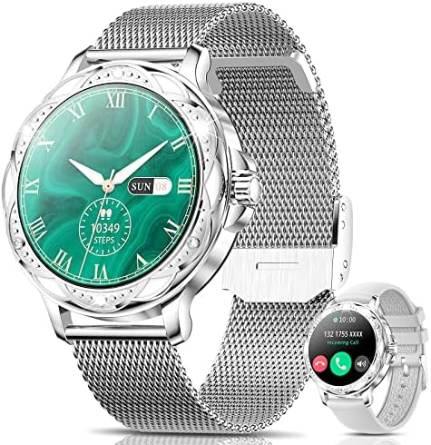 Montre Connectée Femme avec Appel Bluetooth, Smartwatch Femme Montre Connectée 122 Sportif,Moniteur de Fréquence Cardiaque SpO2 Sommeil Montre Podomètre pour Android iOS,Cadeau pour Femme (Argent) Fiche Technique et Prix au Maroc