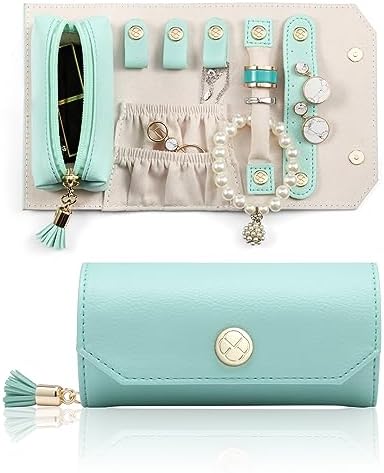 Vlando Small Travel Jewelry Roll Bag Organizer, Smart Size & Light Weight for Daily Jewelries (Mint Green) Fiche Technique et Prix au Maroc