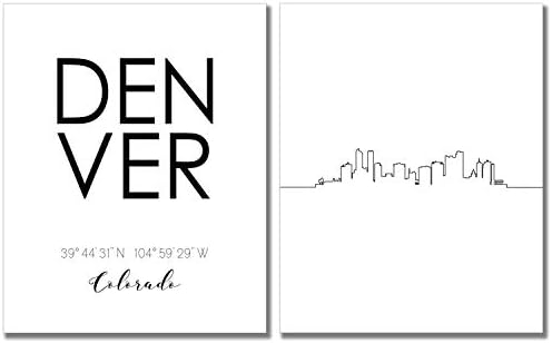 TnT Prints - Denver Colorado Cityscape Skyline Wall Art - Set of two (8x10) Skyline Art - Black and White Poster Fiche Technique et Prix au Maroc