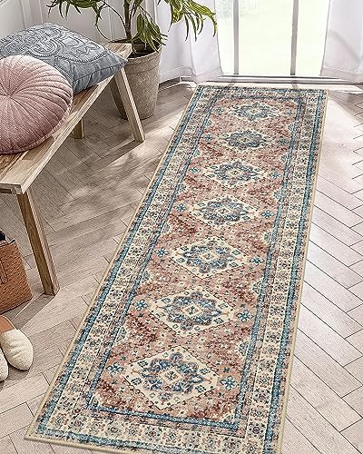 LIVEBOX Tapis persan lavable 6,3 x 20,3 cm – Tapis de cuisine bohème long rose pour chambre à coucher, tapis tribal antidérapant pour entrée, tapis à poils courts pour salle de bain, buanderie
 Fiche Technique et Prix au Maroc