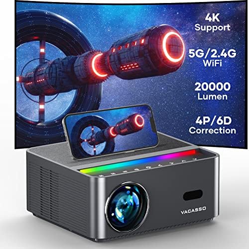 VACASSO Projecteur, Projecteur de Film Extérieur Portable avec WiFi Bluetooth, Mise au Point Électrique, Support Natif 1080P 4K, 500 ANSI, Écran Tactile, Keystone Vertical Automatique et 4P/6D pour Téléphone/PC/TV Stick
Avis, Fiche Technique et Prix au Maroc