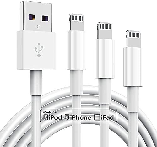 3 Pack Apple MFi Certified iPhone Charger Cable, Apple Lightning to USB Cable Cord, 2.4A Fast Charging Apple Phone Long Chargers for iPhone 12/11/11Pro/11Max/ X/XS/XR/XS Max/8/7/6/5S/SE (3ft, White) Fiche Technique et Prix au Maroc