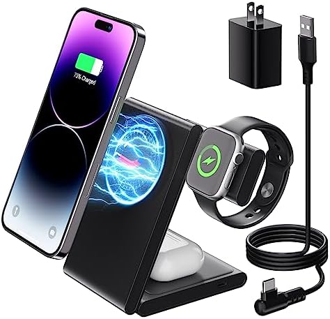 Station de charge sans fil 3 en 1, chargeur sans fil pliable, support de chargeur magnétique rapide sans fil 15 W pour iPhone 14 13 12 Pro Max/Pro/Plus/Mini, iWatch Ultra/8/SE/7/6/5/4/3/2, Airpods Pro 3 2
 Fiche Technique et Prix au Maroc