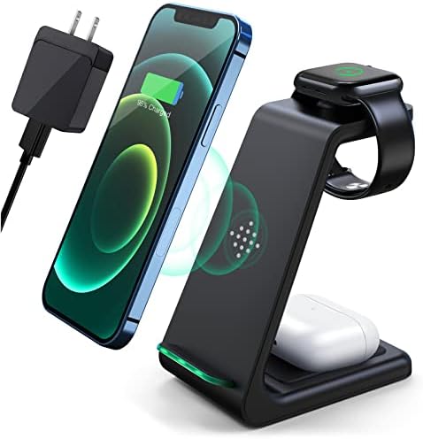 Station de charge sans fil, station de charge rapide 3 en 1, support de chargeur sans fil pour iPhone 13/12/11 Pro Max/X/Xs Max/8/8 Plus, AirPods 3/2/pro, iWatch Series 7/6/5/SE /4/3/2 et téléphones Samsung
 Fiche Technique et Prix au Maroc