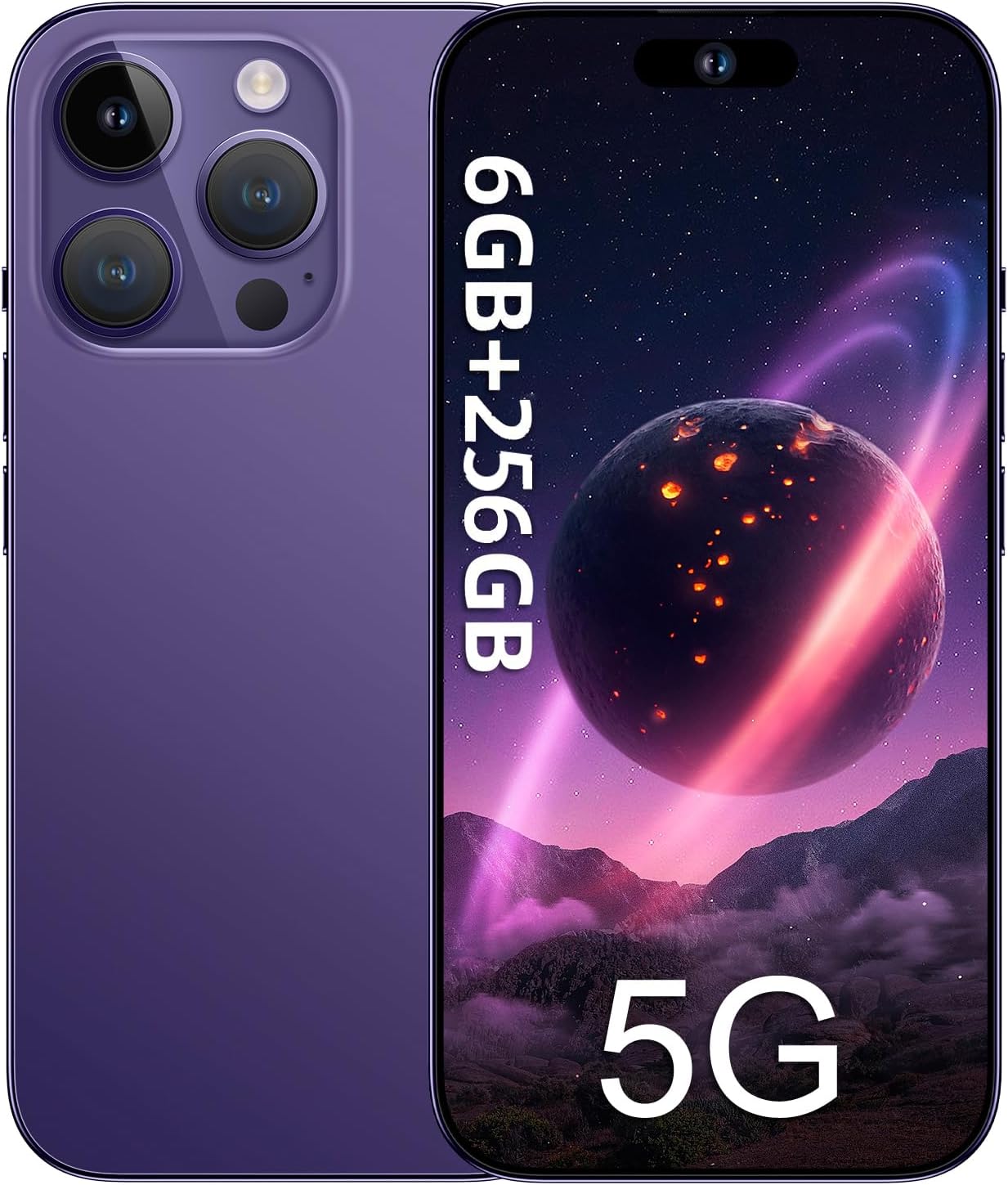 ExAchat A14 Pro Max Unlocked Cell Phone,6.82" FHD+ Display 120HzD 6GB+256GB Android13 Phone Unlocked 64MP Camera 6800mAh Dual SIM 5G Smartphone GPS/Fingerprint/Face ID Fiche Technique et Prix au Maroc